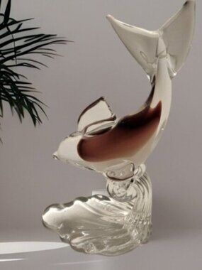 Glass Art Of Dolphin On Wave Excellent Condition 8.5" x 4"